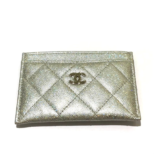 Chanel Quilted Card Case Cavien Silver