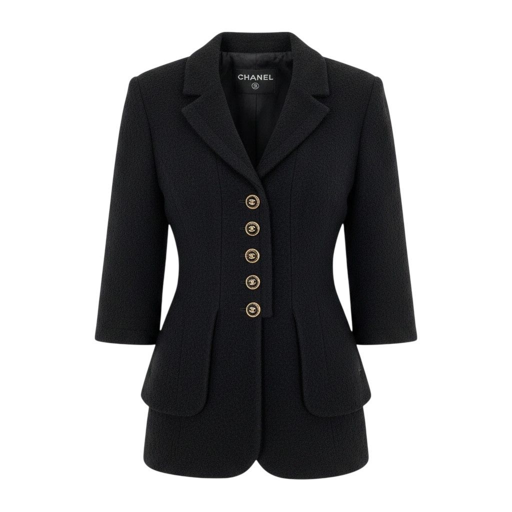 Chanel Cropped Tweed Jacket CC Logo Black 38