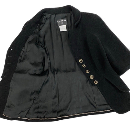 Chanel Cropped Tweed Jacket CC Logo Black 38 — view 4