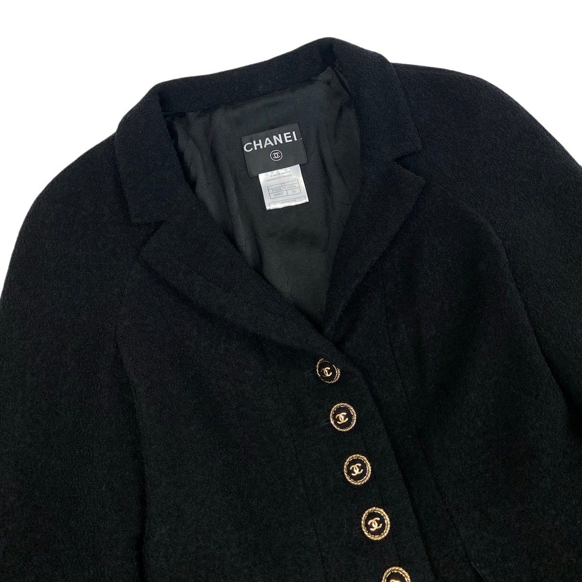 Chanel Cropped Tweed Jacket CC Logo Black 38 — view 5