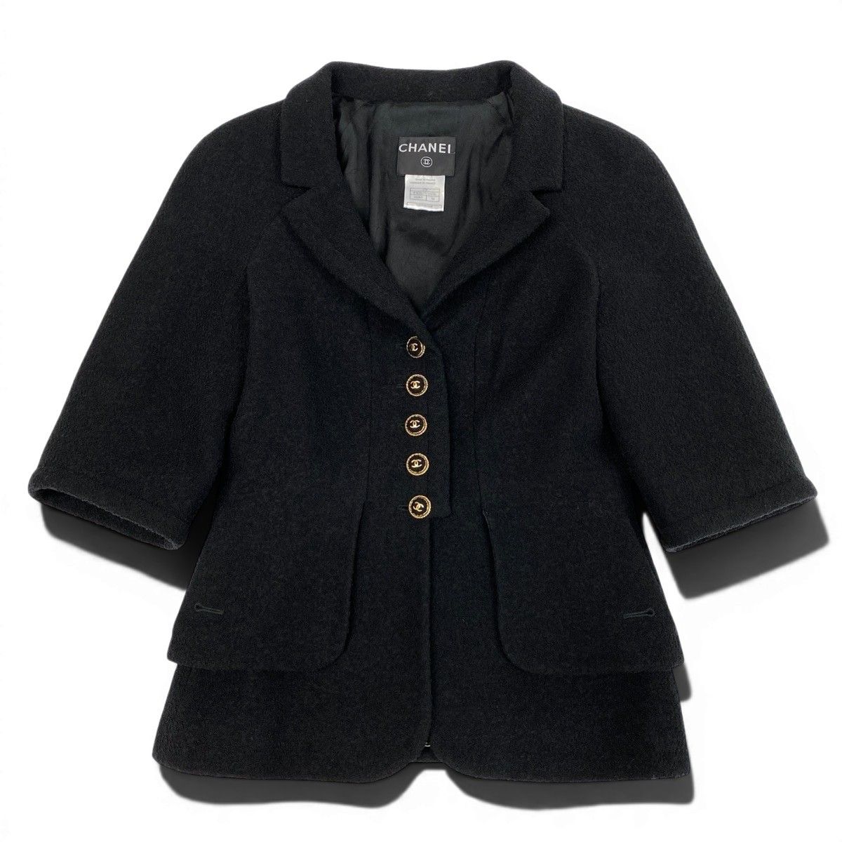 Chanel Cropped Tweed Jacket CC Logo Black 38 — view 2
