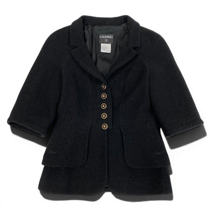 Chanel Cropped Tweed Jacket CC Logo Black 38 — view 2