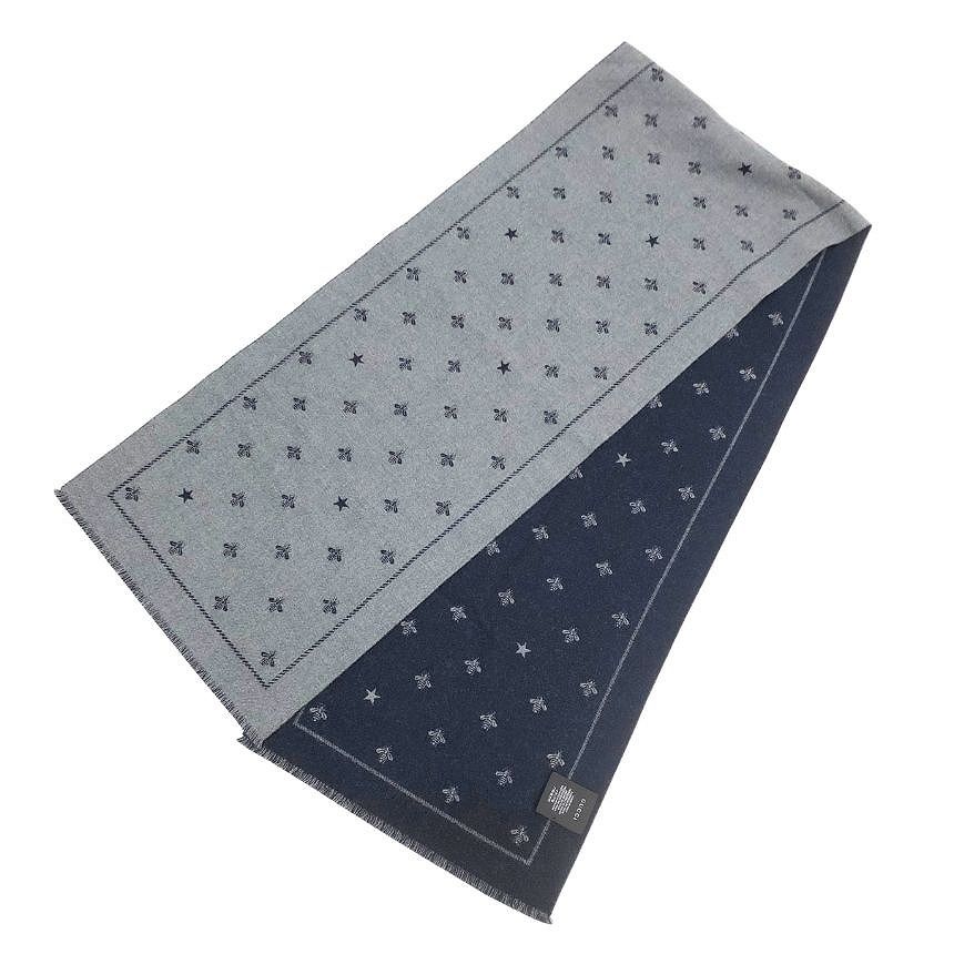 Gucci Scarf Bee & Star Navy Gray Reversible Wool
