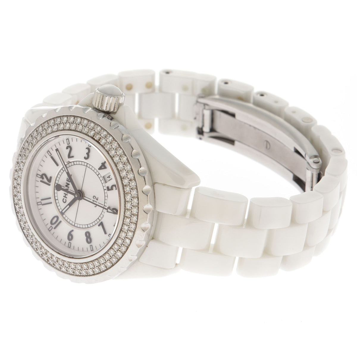 Chanel J12 Diamond Bezel Watch White Ceramic Boys — view 3