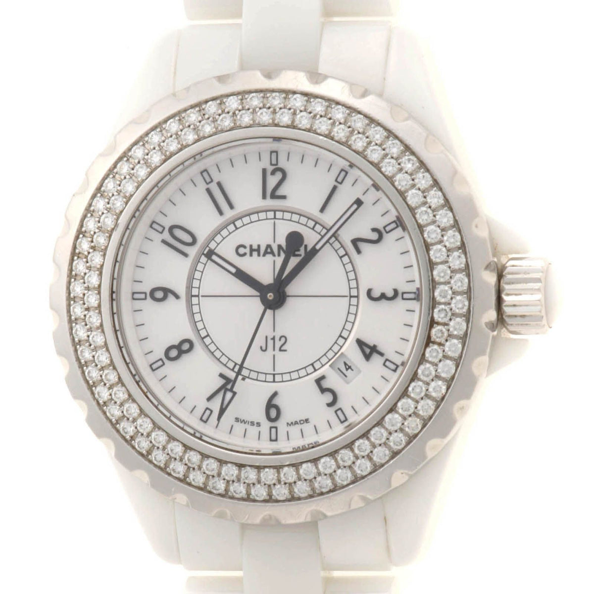 Chanel J12 Diamond Bezel Watch White Ceramic Boys