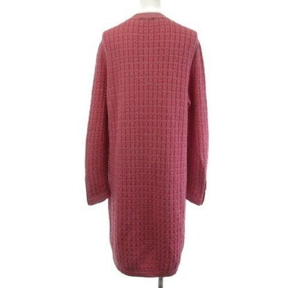 Chanel Tweed Knit Dress Long CC Logo Faux Pearl Gold Button Pink 42 — view 3