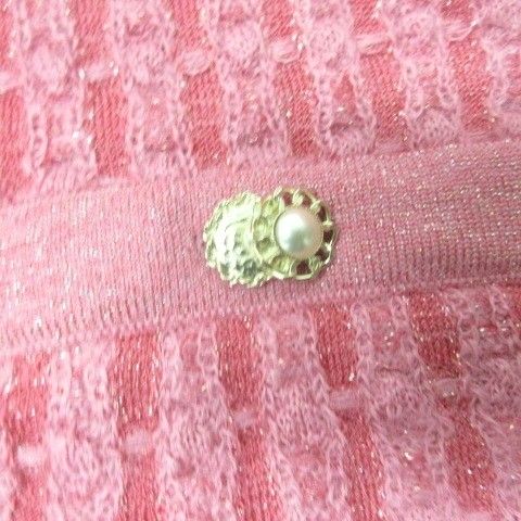 Chanel Tweed Knit Dress Long CC Logo Faux Pearl Gold Button Pink 42 — view 8