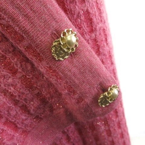 Chanel Tweed Knit Dress Long CC Logo Faux Pearl Gold Button Pink 42 — view 5