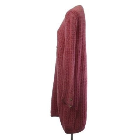 Chanel Tweed Knit Dress Long CC Logo Faux Pearl Gold Button Pink 42 — view 2