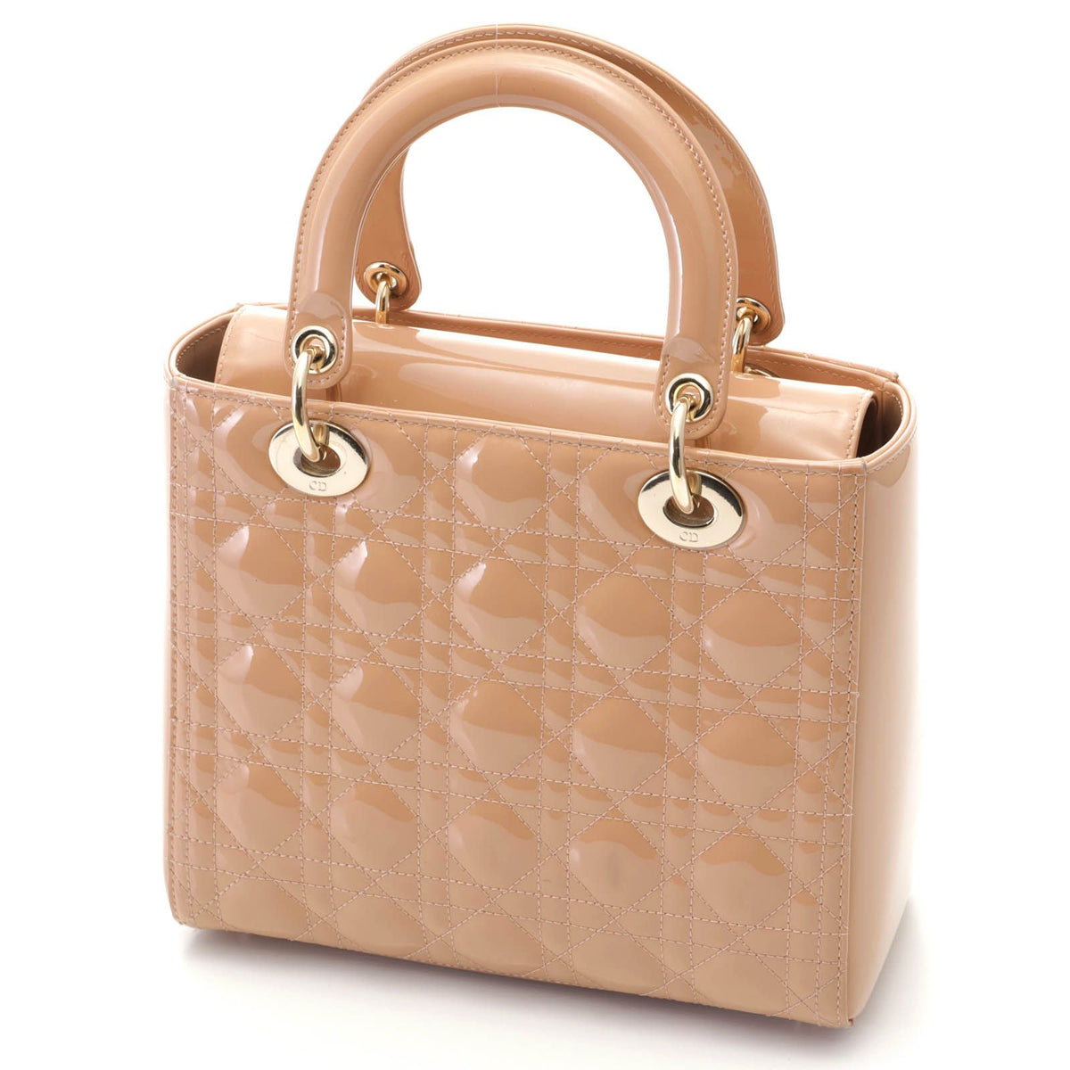 Dior Cannage Lady Dior Medium Handbag Patent Leather Pink Beige — view 2