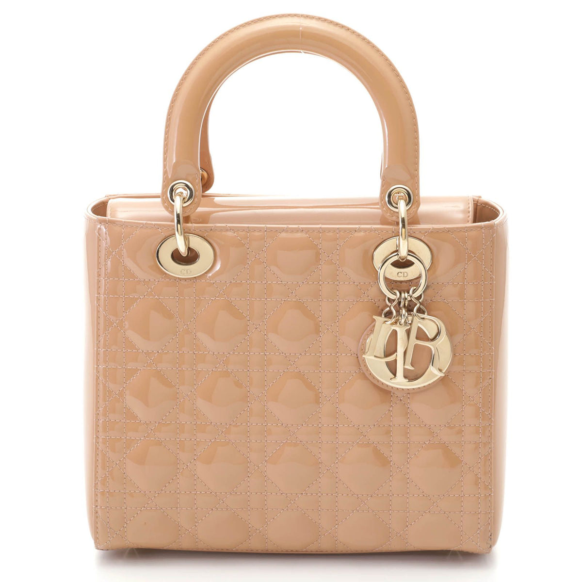 Dior Cannage Lady Dior Medium Handbag Patent Leather Pink Beige