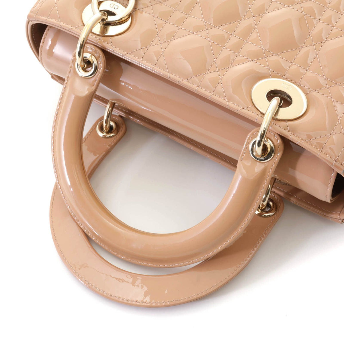 Dior Cannage Lady Dior Medium Handbag Patent Leather Pink Beige — view 4