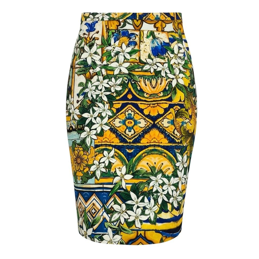 Dolce & Gabbana Silk Skirt Mallorcan Floral Knee-Length Multicolor 38