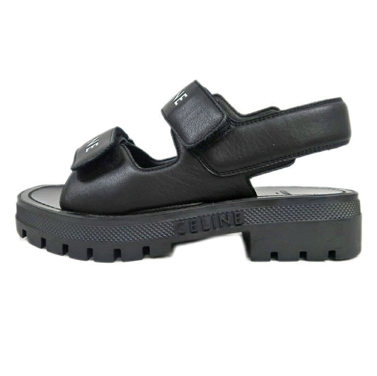 Celine Velcro Logo Sandals Black