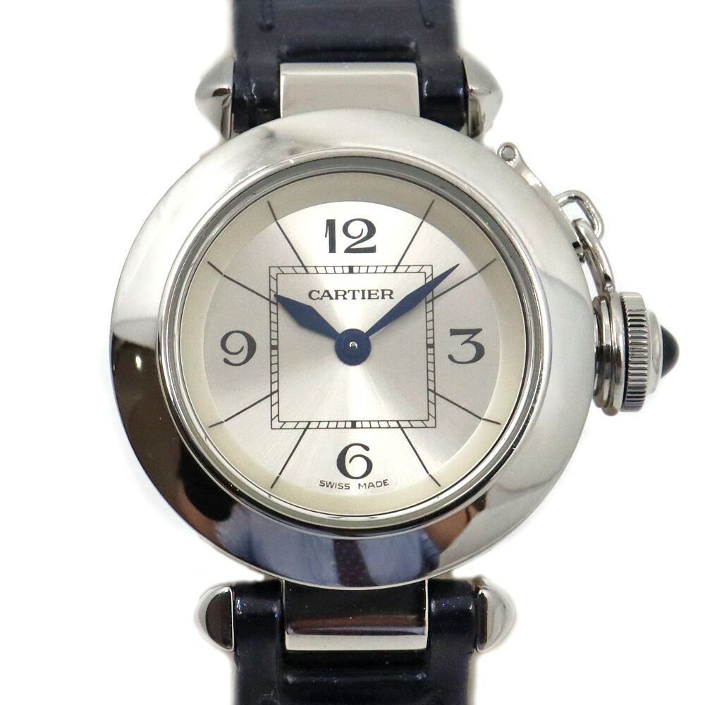 Cartier Miss Pasha Silver Watch SS Quartz Leather