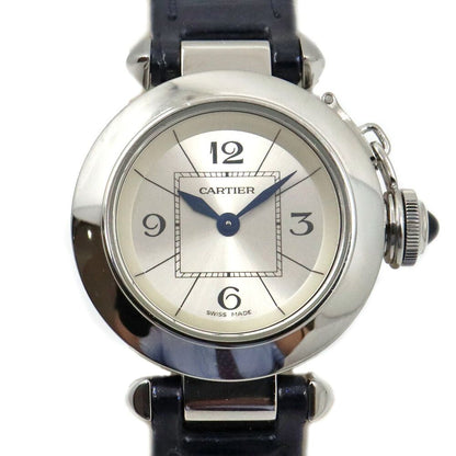 Cartier Miss Pasha Silver Watch SS Quartz Leather