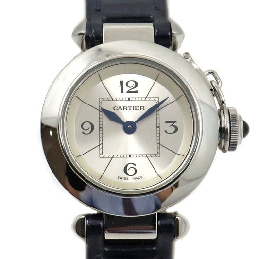 Cartier Miss Pasha Silver Watch SS Quartz Leather