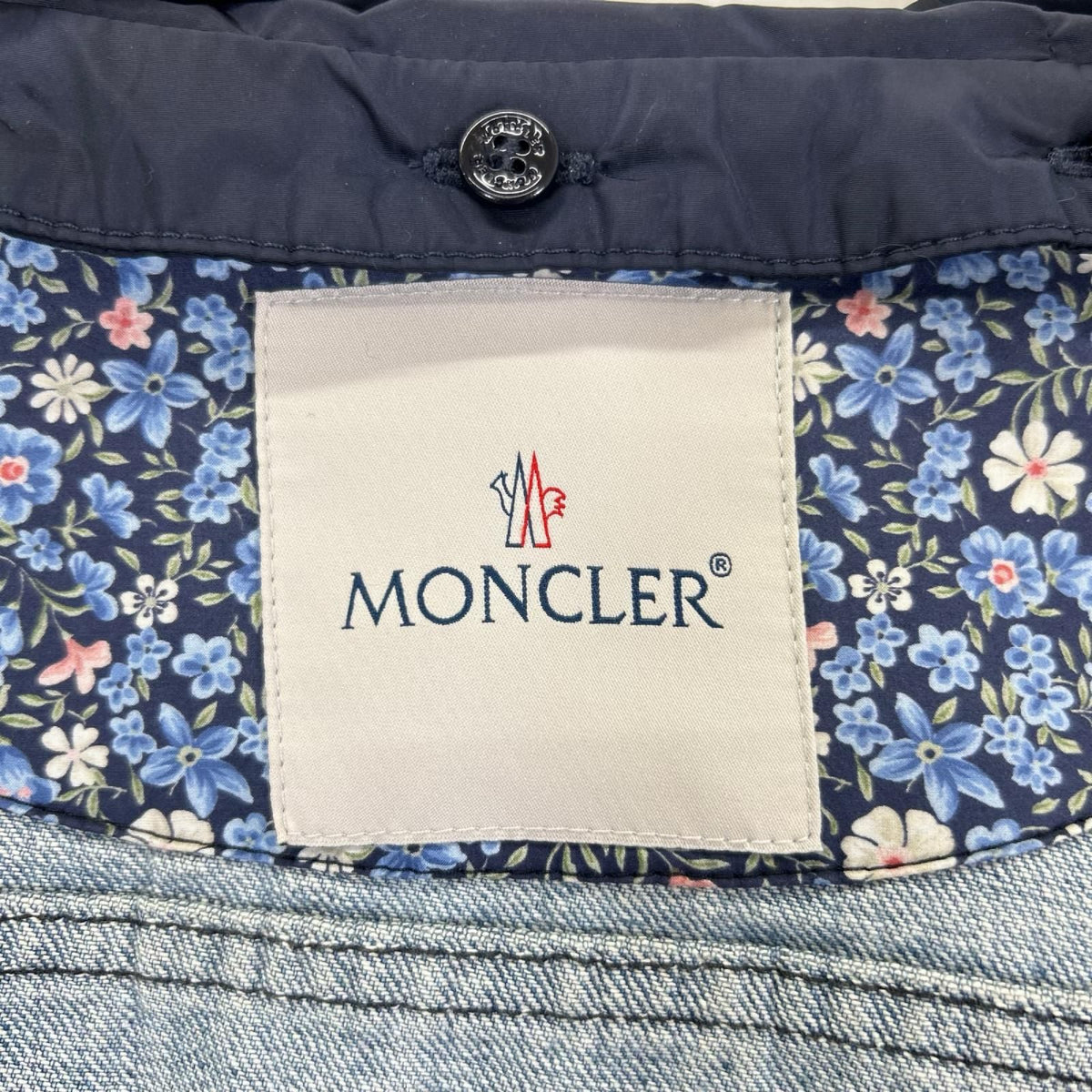 Moncler Joubarde Giubbotto Indigo Nylon Trim Denim Jacket — view 4