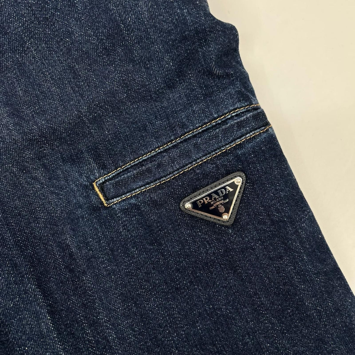 Prada Triangle Plate Indigo Denim Shorts 38 — view 7