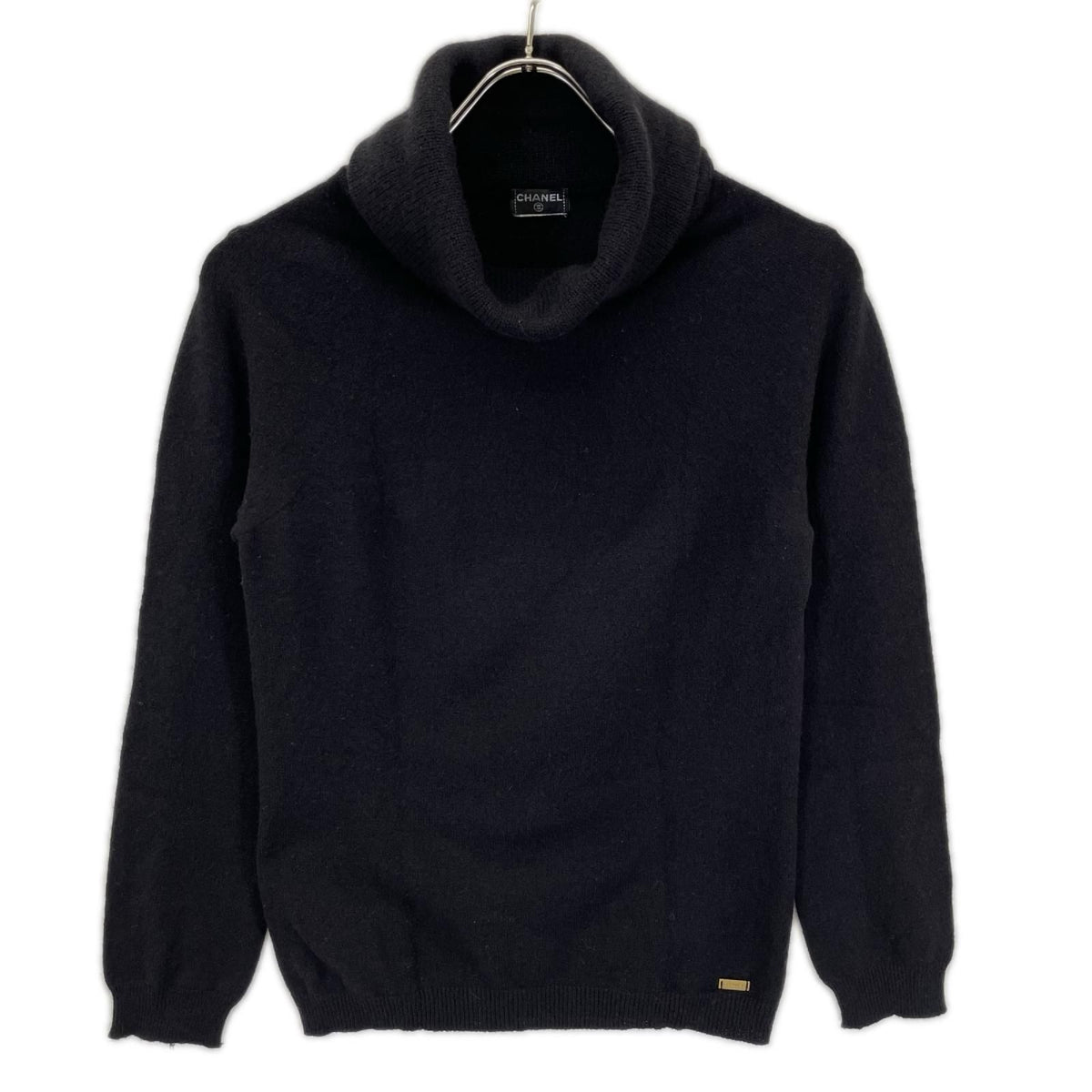 Chanel Black Cashmere 65% Hem Plate Turtleneck Knit