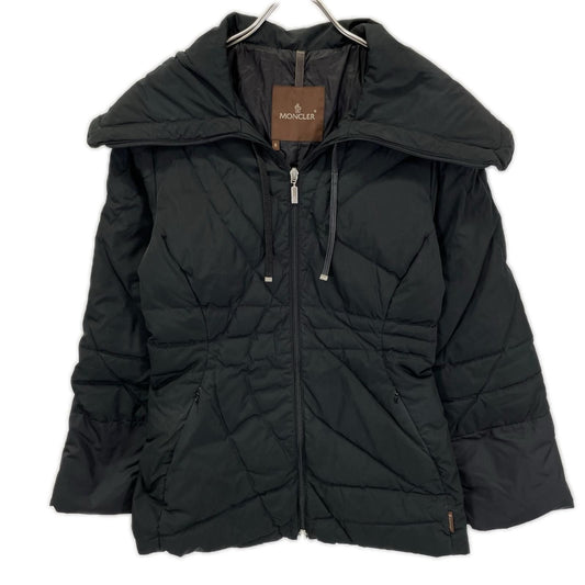 Moncler Brown Tag Black Leather Cord Down Long Coat