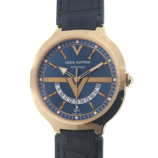 Louis Vuitton Voyager GMT Watch 18k Pink Gold 18k Blue Automatic Auto