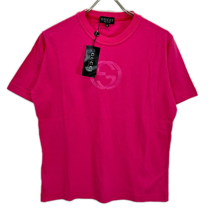 Gucci Pink Interlocking G Logo Embroidery Cotton T-Shirt
