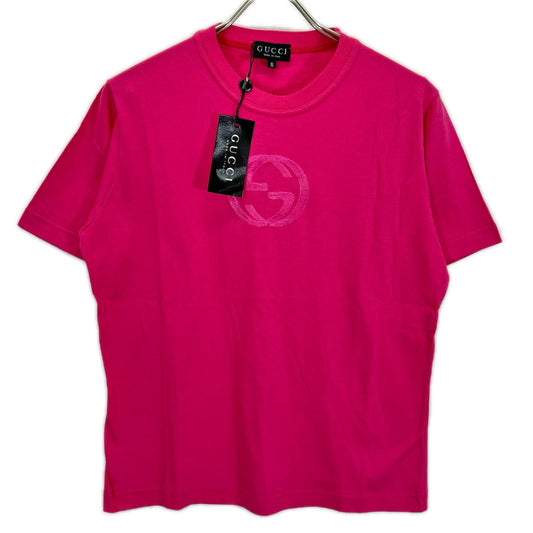 Gucci Pink Interlocking G Logo Embroidery Cotton T-Shirt