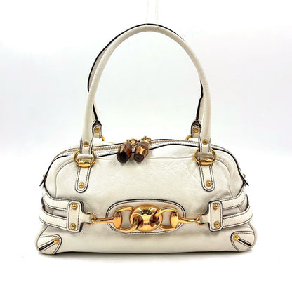 Gucci Horsebit Guccissima Leather White Handbag Gold