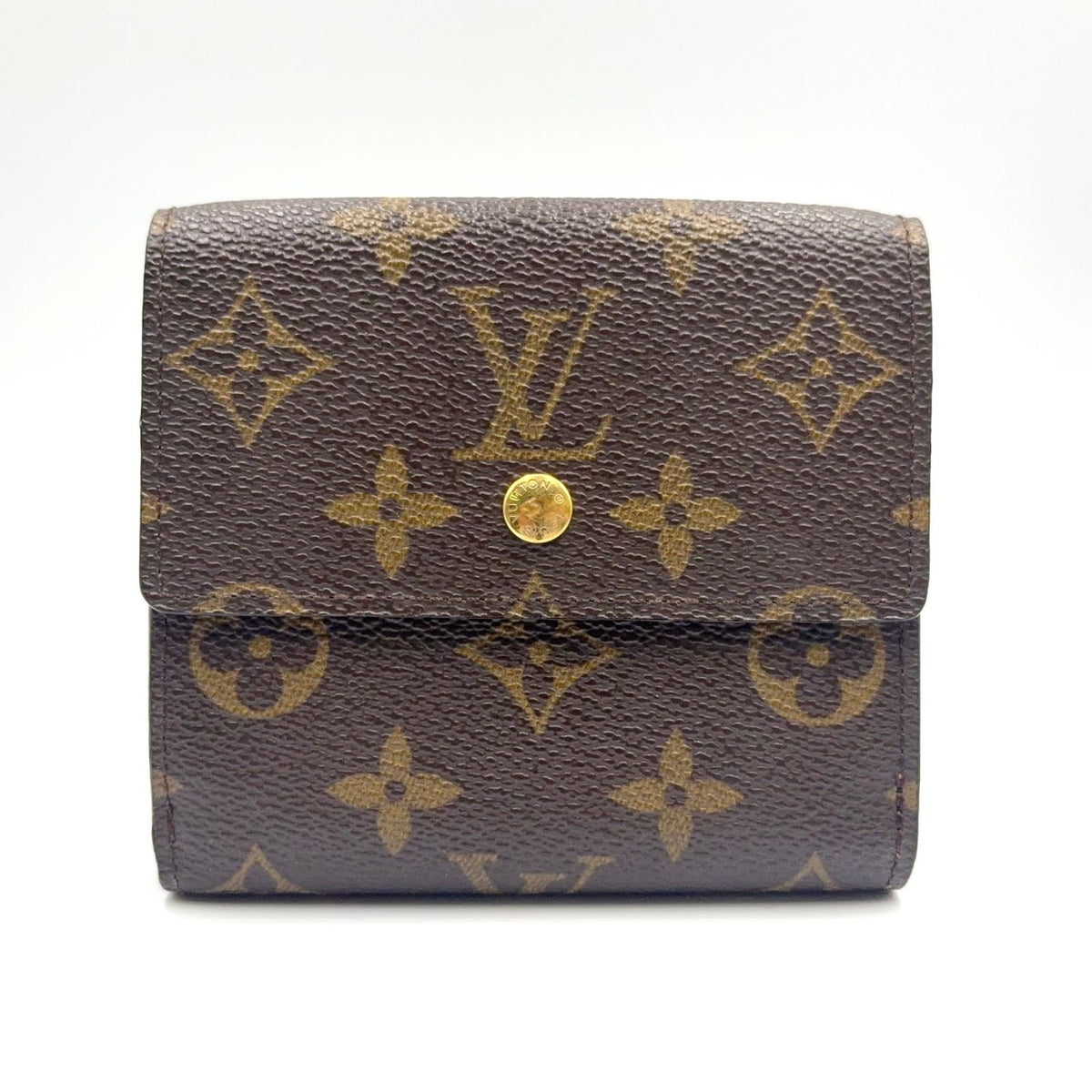 Louis Vuitton Portefeuille Elise Monogram Snap Leather Brown Trifold Wallet Gold