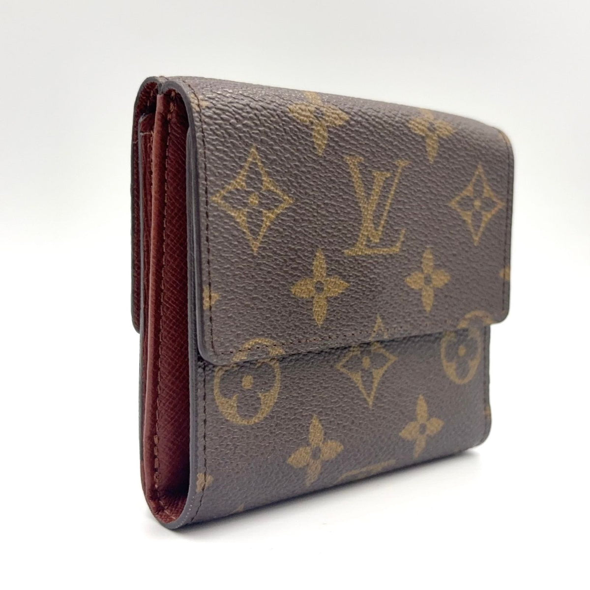 Louis Vuitton Portefeuille Elise Monogram Snap Leather Brown Trifold Wallet Gold — view 2