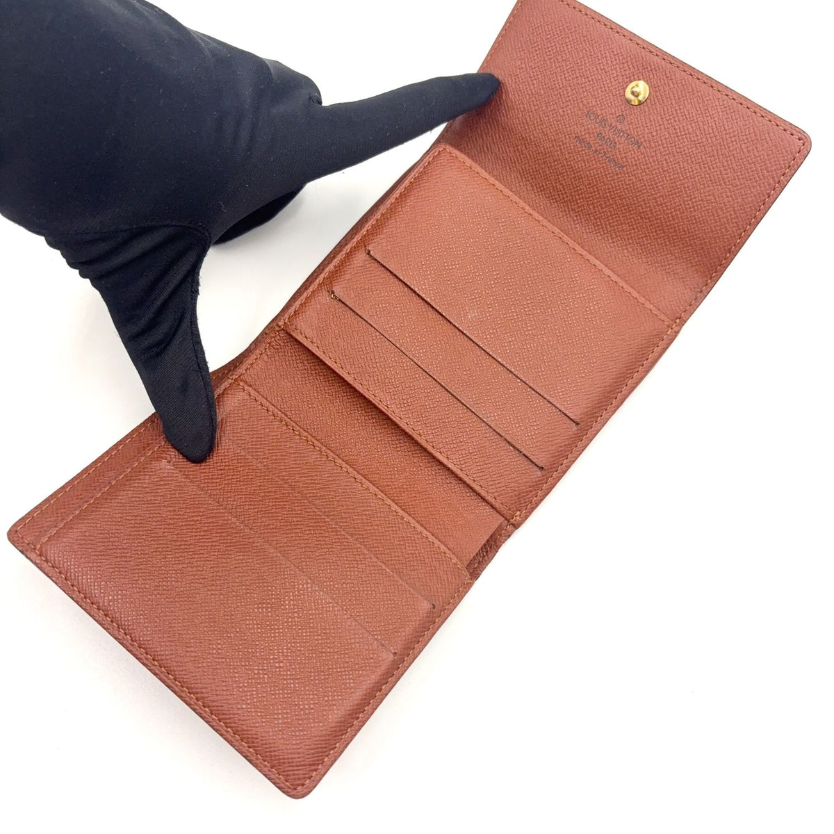 Louis Vuitton Portefeuille Elise Monogram Snap Leather Brown Trifold Wallet Gold — view 3