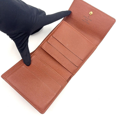 Louis Vuitton Portefeuille Elise Monogram Snap Leather Brown Trifold Wallet Gold — view 3