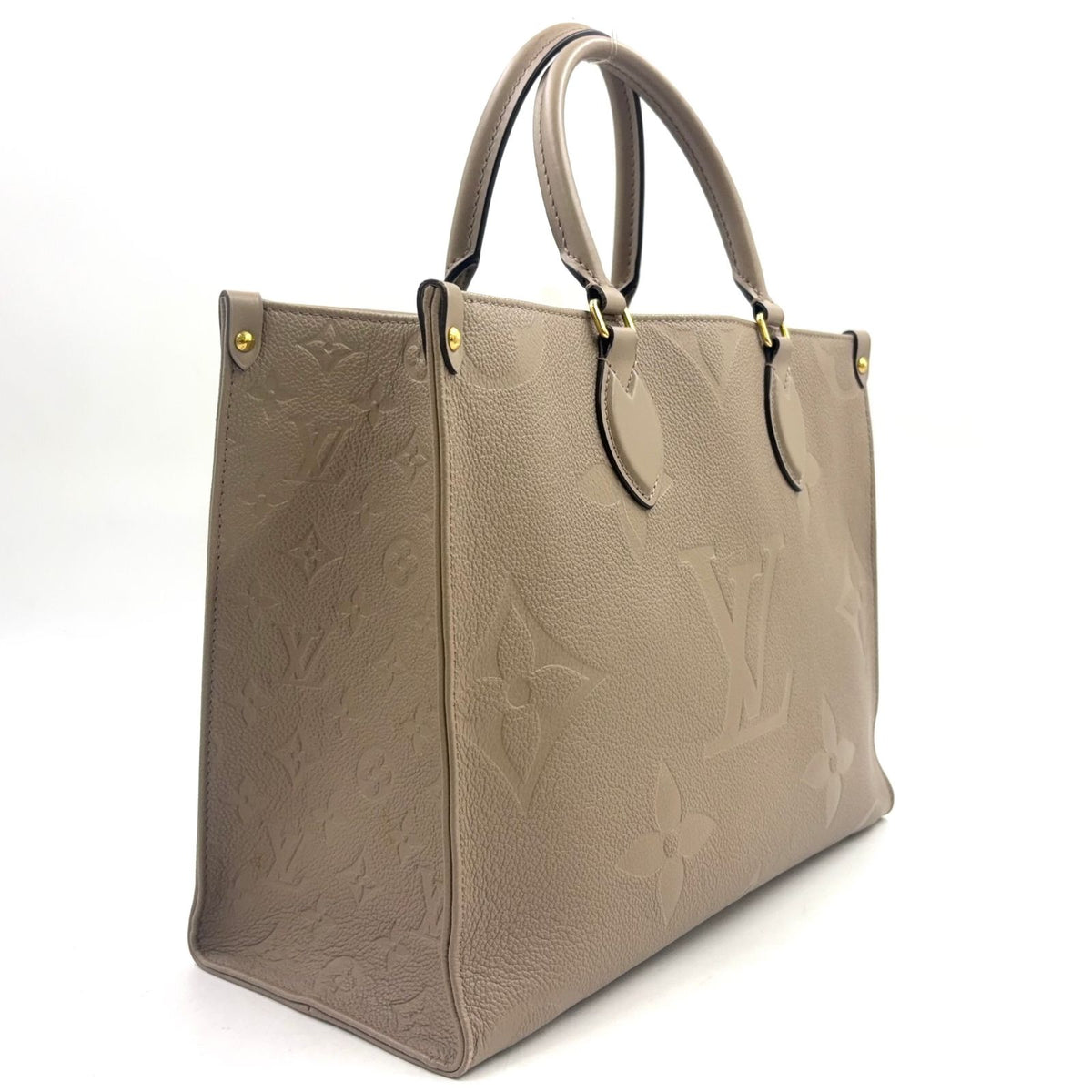 Louis Vuitton On The Go MM Compatible Gray Leather Beige Tote Bag Gold — view 2