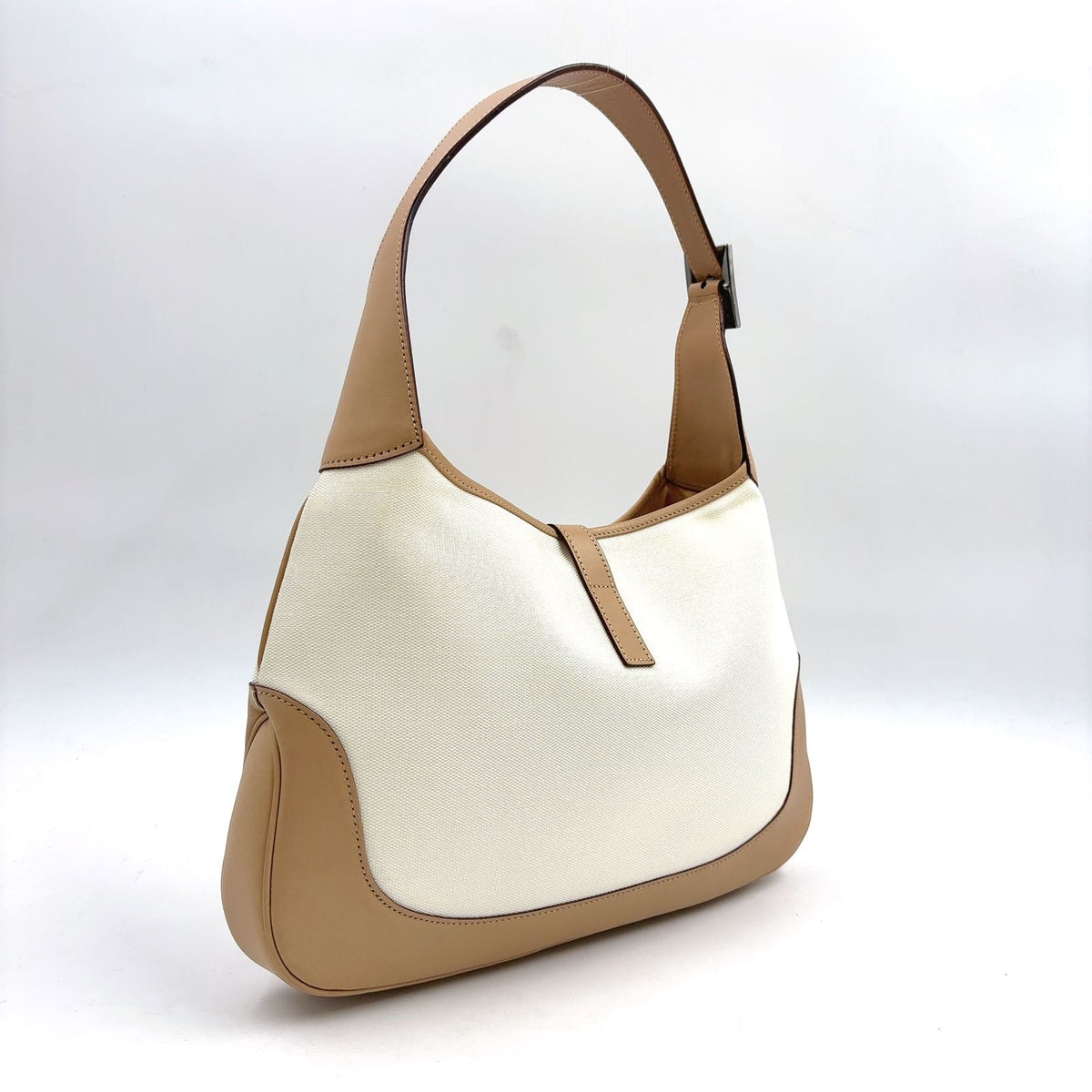 Gucci Jackie Leather Canvas White Light Brown Bag Silver — view 2