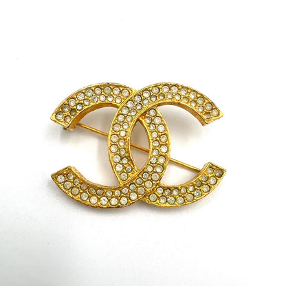 Chanel CC Logo Rhinestone Color Stone Clear Gold Brooch