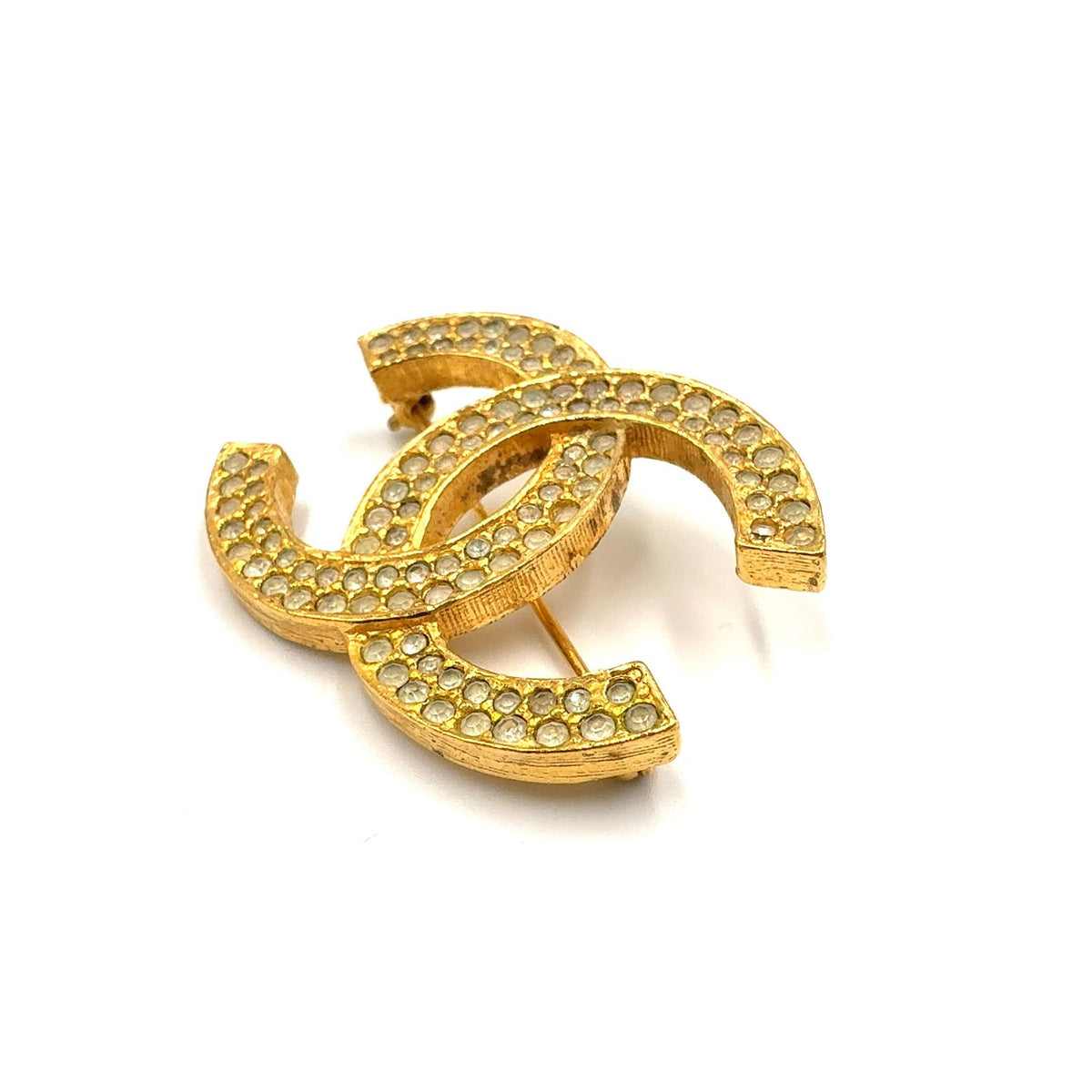 Chanel CC Logo Rhinestone Color Stone Clear Gold Brooch — view 2