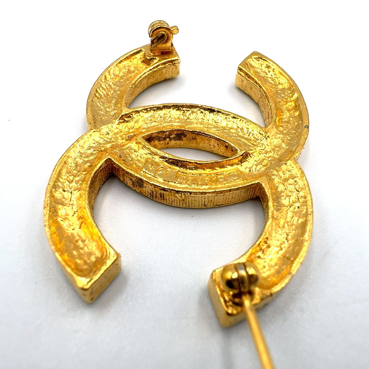 Chanel CC Logo Rhinestone Color Stone Clear Gold Brooch — view 7