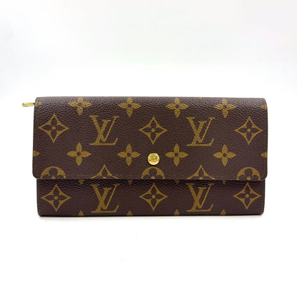 Louis Vuitton Portefeuille Credit Monogram Leather Brown Wallet Gold