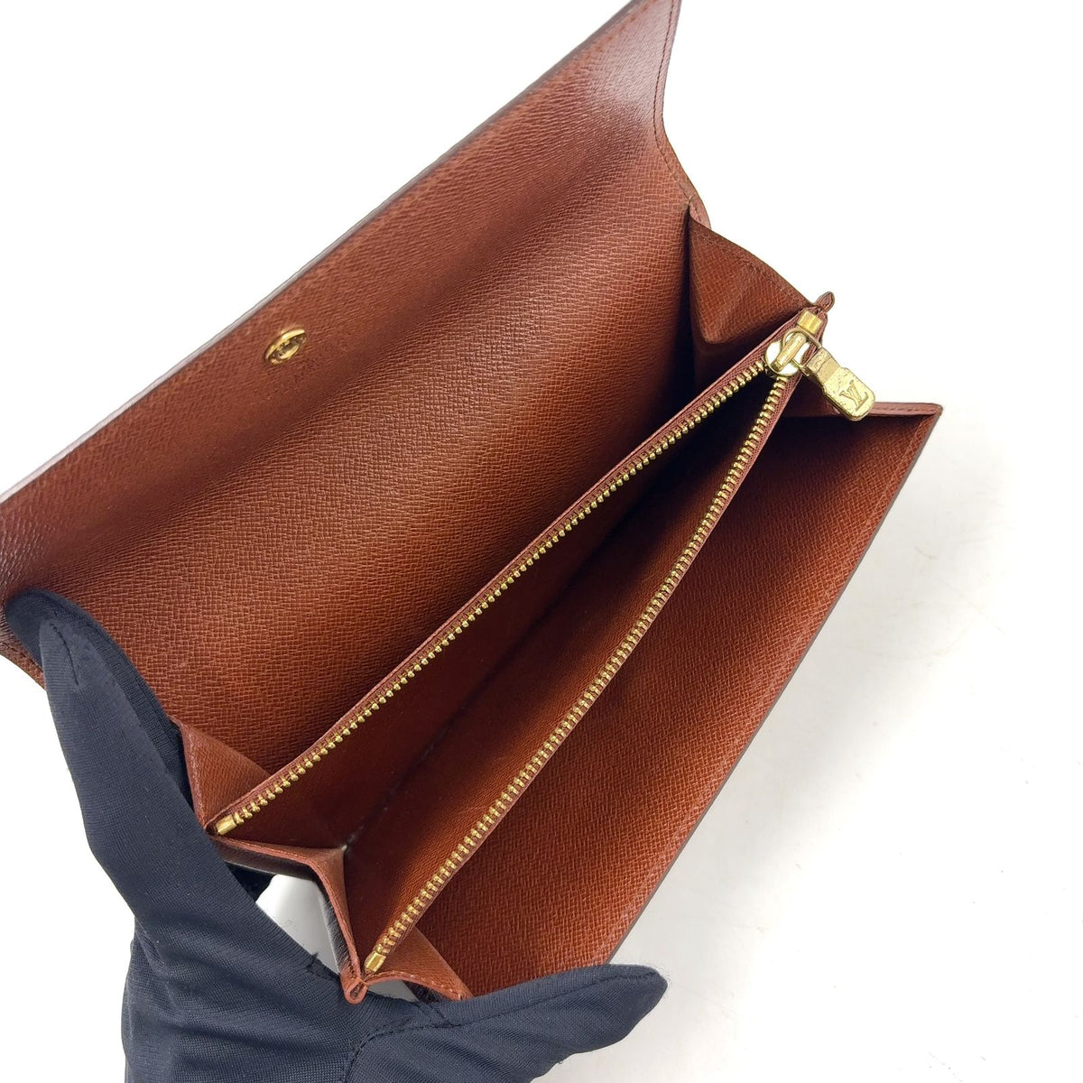 Louis Vuitton Portefeuille Credit Monogram Leather Brown Wallet Gold — view 3
