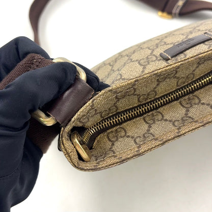 Gucci GG Supreme Leather Khaki Beige Dark Brown Shoulder Bag Gold — view 7