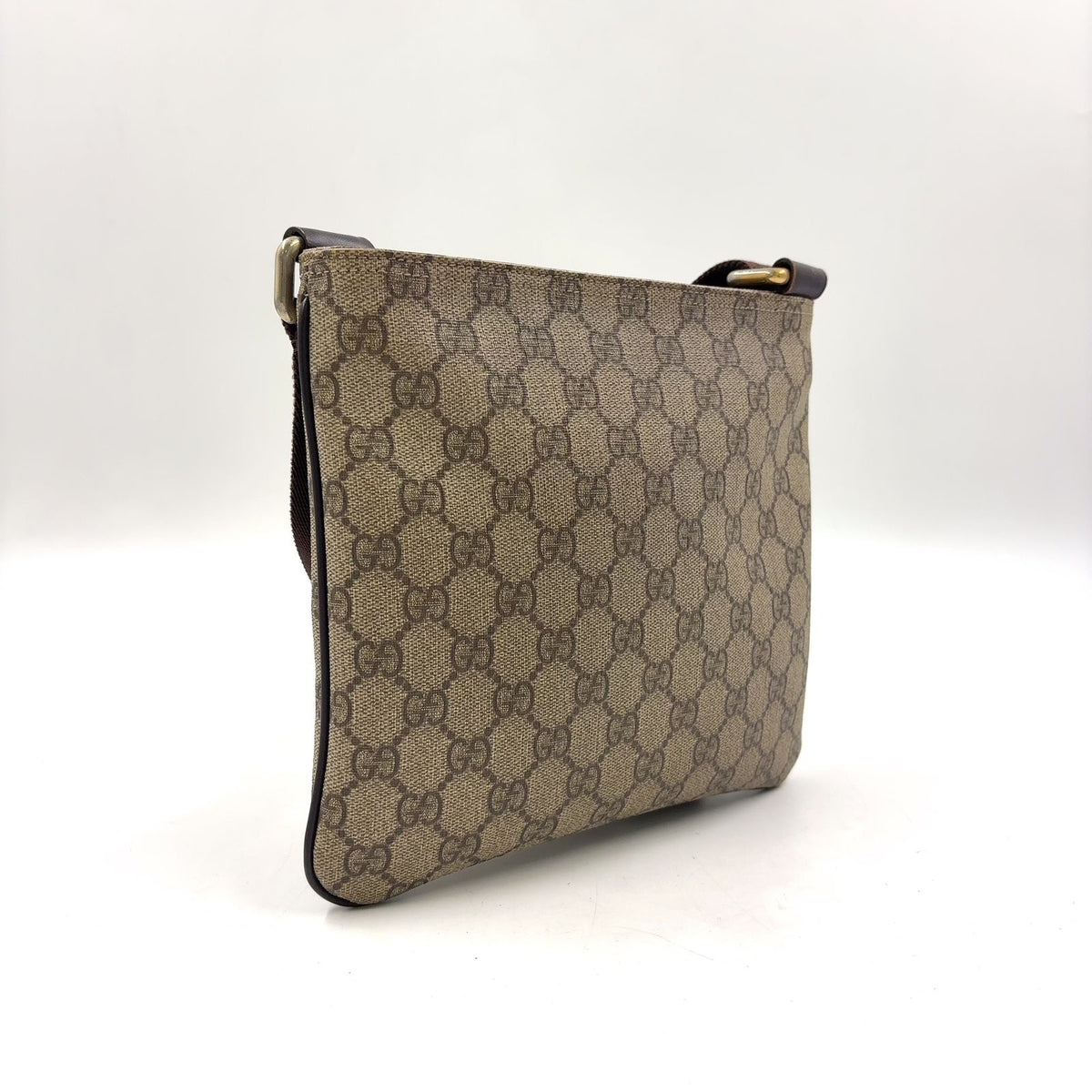 Gucci GG Supreme Leather Khaki Beige Dark Brown Shoulder Bag Gold — view 2