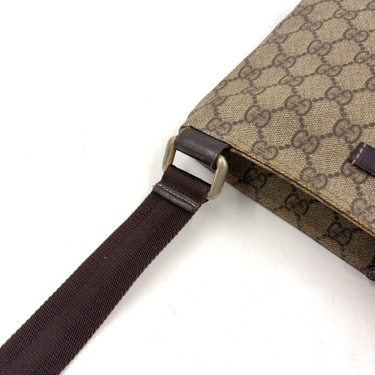 Gucci GG Supreme Leather Khaki Beige Dark Brown Shoulder Bag Gold — view 6