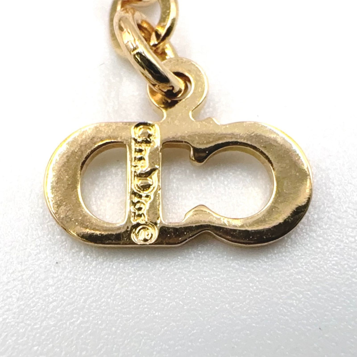 Dior CD Logo Ribbon Motif Rhinestone Color Stone Gold White Necklace — view 5