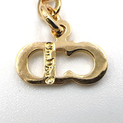 Dior CD Logo Ribbon Motif Rhinestone Color Stone Gold White Necklace — view 5
