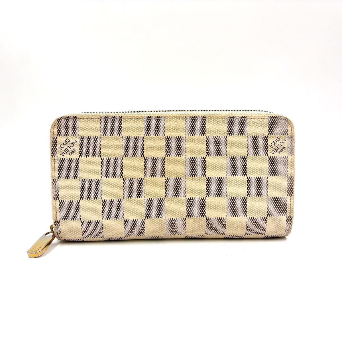 Louis Vuitton Zippy Wallet Damier Azur Leather White Round Gold