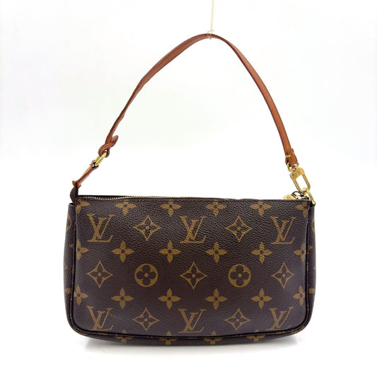 Louis Vuitton Pochette Accessoires Monogram Leather Brown Light Handbag Gold