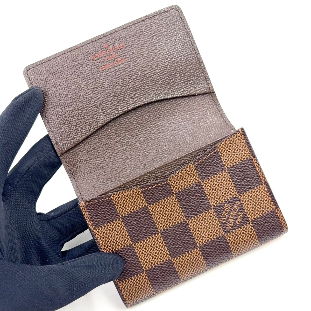 Louis Vuitton Envelope Business Card Holder Damier Ebene Leather Brown Case — view 3