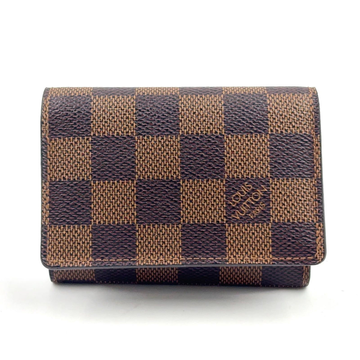 Louis Vuitton Envelope Business Card Holder Damier Ebene Leather Brown Case