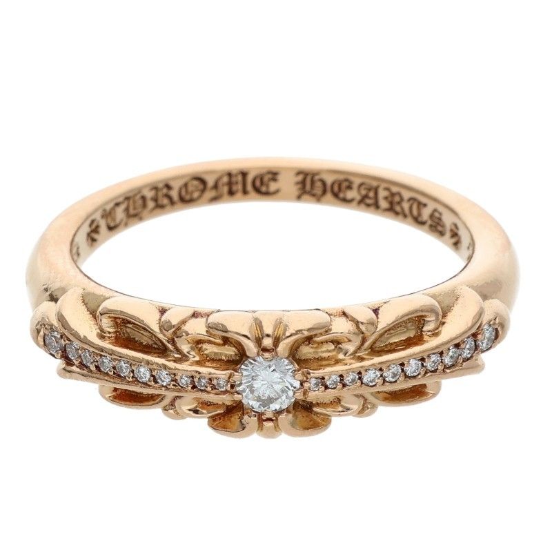 Chrome Hearts Babyclsc P D Baby Classic Floral Cross Pave Diamond Gold Ring